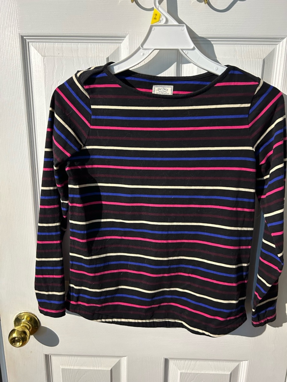Fat Face Black Long Sleeve Tee with Pink, Blue & Cream Stripes